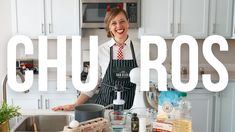 a woman is standing in the kitchen with ingredients