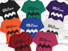 six t - shirts with the words brule it, grail it, charlie smith and