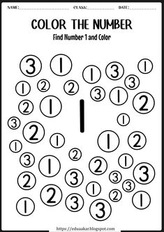 the color the number printable worksheet for numbers 1 - 10 and two