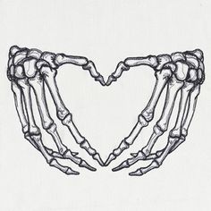 two hands in the shape of a heart with their fingers extended out to form a skeleton