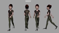 an animation character is shown in three different poses and looks like she's going to be