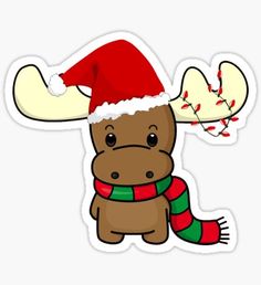 a cartoon moose wearing a santa hat and scarf