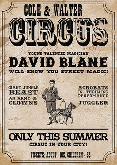 an old poster advertising circus shows a man with a dog on a leash and the words,