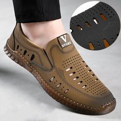 Leather Men's Shoes Thick Soles Breathable Hollow Out Casual Shoes Outdoor Men's Sports Shoes Brown Breathable Slip-on Walking Shoes, Brown Breathable Walking Shoes With Round Toe, Breathable Brown Walking Shoes With Round Toe, Breathable Brown Walking Shoes, Brown Slip-on Breathable Walking Shoes, Loafers Shoes, Outdoor Men, Shoes Loafers, Sports Shoes