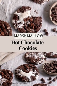 marshmallow hot chocolate cookies on parchment paper