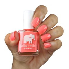 ella+mila Nail Polish Sugar Rush - bright peachy pink 13.3 mL 0.45 oz Made in USA Vegan Animal Cruelty-Free Quick Dry Chip Resistant "17-Free" products do not contain: Acetone, Animal-Derived Ingredients, Bisphenol-A, Camphor, Ethyl Tosylamide, Formaldehyde, Formaldehyde Resin, Gluten, Glycol Ether of Series E (Gycol ethers derived from ethylene oxide), Nonylphenol Ethoxylate, Parabens, Phthalates (including DBP), Styrene, Sulfate, Toluene, Triphenyl Phosphate (TPHP/TPP), Xylene Ella Mila Nail Polish, Sally Hansen Color Therapy, Nail Polish Bottle, Couture Nails, Essie Gel Couture, Sally Hansen Miracle Gel, Gel Couture, Essie Gel, Nail Polish Bottles