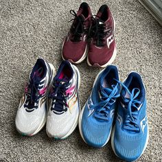 All With Unused Insoles, Tread Left On Each, All With 150-200 Miles On Them. Average Life Of 350 Miles. Price Is For All 3 Pairs. Saucony Shoes, Running Shoe, Shoes Women, Running Shoes, Athletic Shoes, Women Shoes, Running, Red, Women Shopping