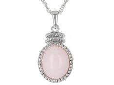 12x10mm Oval Cabochon Pink Opal Rhodium Over Sterling Silver Solitaire Pendant With 18"Singapore Chain. Measures Approximately 1.03"L x 0.50"W. 2.5mm bail. Lobster clasp with 2"extender. Elegant Oval Nickel Free Necklace, Elegant Oval Nickel-free Necklace, Formal Pink Cabochon Necklace, Silver Oval Cabochon Necklace For Anniversary, Silver Oval Cabochon Necklace For Formal Occasions, Oval White Gold Necklace With Lobster Clasp, Conch Pearl, Pendant With Chain, Broken Chain