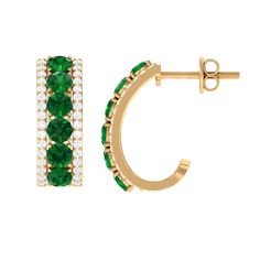 1.75 CT Created Emerald and Diamond Hoop Earrings Lab Created Emerald - ( AAAA ) - Quality - Rosec Jewels Lab Created Emerald, Emerald Earrings, Diamond Hoop Earrings, Brilliant Diamond, Round Brilliant, Round Shape, Prong Setting, Emerald, Hoop Earrings