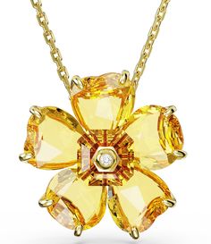 From Swarvoski&#x2C; this necklace features:Gold tone plate hardwareSpring ring closureApprox. 16.5" lengthImported. Yellow Flower Necklace, Bright Necklace, Yellow Crystals, Short Pendant Necklace, Swarovski Pendant, Yellow Necklace, Crystal Fashion, Necklace Online, Swarovski Jewelry