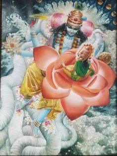 an oil painting on canvas of hindu deities