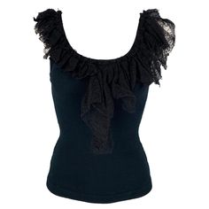 DOLCE & GABBANA camisole top comes in a black cotton blend featuring a lace ruffle trim. Made in Italy. Very Good Pre-Owned Condition. Marked: 38 Measurements: Bust: 24 inches Length: 18 inches Reference: 119360 Category: Casual Top More Details Brand: DOLCE & GABBANA Gender: Female Size: 2 Color: Black Fabric: Cotton Blend Material: Mixed fabrics Style: Camisole Age Group: Adult Lace Ruffle, Mixing Fabrics, Casual Top, Ruffle Trim, Fabric Cotton, Black Fabric, Black Cotton, Casual Tops, Gender Female