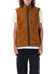 Retro Pile Vest By Patagonia. Featuring: Made Of Recycled Polyester Double-sided Solid Shearling Offset Shoulder Seams Armholes And Hem With Elastane Trim Full-zip Vest For Easy Venting With A Zip-through Stand-up Collar Left-chest Pocket And Two Front Pockets Flat-seam Construction Model Is 1,90 M And Wears Size L Composition: 100% recycled polyester Brown Suit Vest, Suit Vest For Men, Brown Vest Men, Patagonia Retro Pile, Vest Patagonia, Patagonia Retro, Brown Suit, Vest For Men, Flat Seam