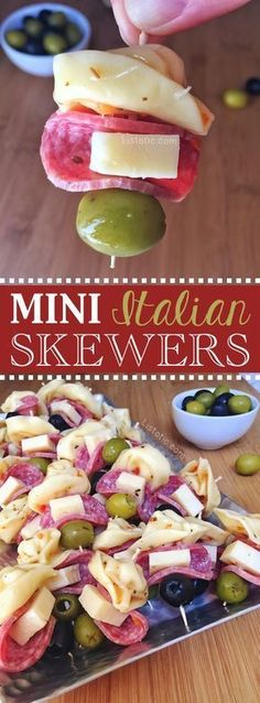 mini italian skewers with olives and ham