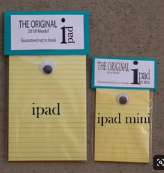 two pieces of paper with the words ipad and i - pad on them are attached to each other