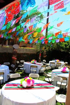 tables and chairs are set up for an event