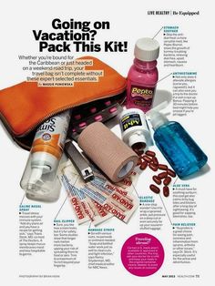 the contents of a travel bag are shown in this ad