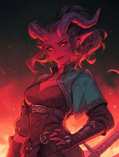 Dnd Scientist Character, Teifling Barbarian Female, Female Tiefling Sorcerer, Red Tiefling Woman, Tiefling Rouge, Female Tiefling Rogue, Red Tiefling Female, Tiefling Female Character Design, Dnd Female Tiefling