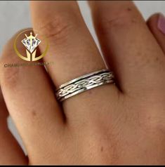 "Braided Silver Spin Ring, 925 Sterling Silver, Celtic Knot Spinner Ring, Handmade Ring, Thumb Ring, Women's or Men's Ring, Double Braided Silver Spin Ring, Handcrafted Jewelry, best selling ring, Thumb Ring, New year gift for mom,  PRODUCT:- SKU:- NF 7632 S SR METAL:- 925 Sterling Silver STYLE :- Braided Spinner  Band Width :- 8 mm Approx. Jewelry Type :- Ring  Manufacture By Chamundajeweller925 Goal:- 100% genuine Customer Satisfaction,  925per 1000 % Sterling silver stamp on all the item > my Sterling Silver Rings With Decorative Band, Sterling Silver Couple Rings For Promise, White Gold Stackable Rings With Decorative Band As Gift, White Gold Band Jewelry As Gift, White Gold Rings With Decorative Band As Gift, White Gold Band Jewelry For Gifts, White Gold Band Ring For Gift, White Gold Band Jewelry Gift, White Gold Band Rings As Gifts