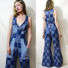 Bell Bottom Overalls, Patchwork Overalls, Overalls Vintage, Vintage Patchwork, Denim Patchwork, Bell Bottom, Denim Overalls, Dungarees