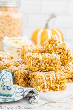 pumpkin spice granola bars stacked on top of each other