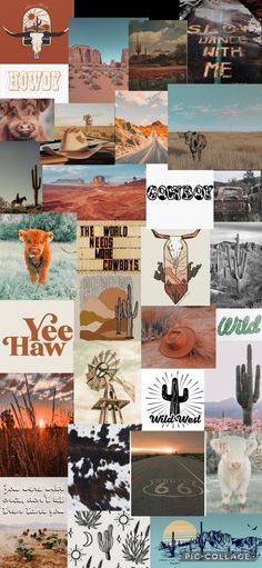 a collage of different images with the words wild west in each photo and an image of cactuses