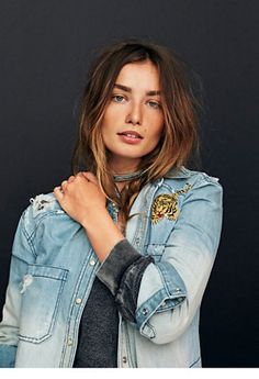 Womens TIGER RAWRS DENIM B/D Free People Clothing Boutique, 2017 Fashion Trends, Summer Fashion Trends, Embroidered Denim, Casual Denim, Fashion Stylist, Fashion Photographer, Fashion Photo