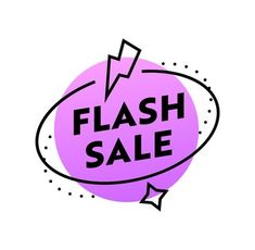 a flash sale sign with an arrow in the center and a pink circle around it