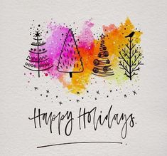 a watercolor christmas card with the words happy holidays