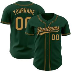 Custom Green Old Gold-Black Authentic Baseball Jersey Jersey Uniform, Uniform Shirts, Blue Football, Orange Texas, Sleeveless Crop Top, Baseball Jerseys, Baseball Shirts, Logo Color, Orange Black