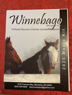 the front cover of a magazine with two horses on it's back and an advertisement for winebago magazine