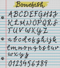 a cross stitch pattern with letters and numbers