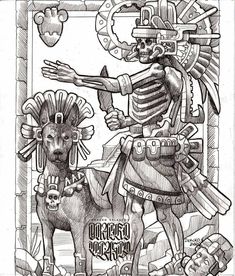 Xolo Dog Drawing, Xoloitzcuintli Tattoo, Xoloitzcuintle Tattoo, Aztec Drawings, Aztec Tattoos Sleeve, Aztec Skull, Aztec Mythology, Aztec Drawing, Aztec Artwork