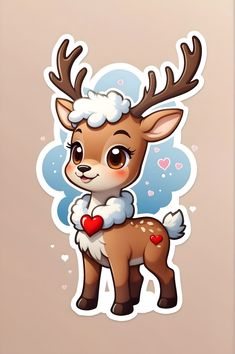 a cartoon deer with hearts on it's antlers