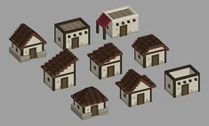 six small houses with brown roofs are shown in the middle of a gray screen shot