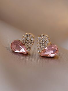 Earring Accessories, Sweet Accessories, Sweet Earrings, Korean Jewelry, Heart Shaped Earrings, Classy Jewelry, Fancy Jewellery, Girls Sweet, Rhinestone Heart