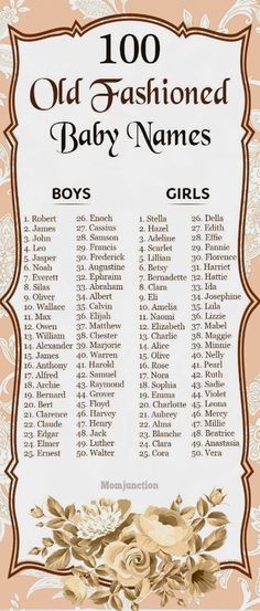 an old fashioned baby names sign with roses