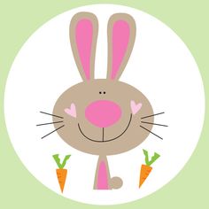 a cartoon rabbit with carrots in front of it's face on a green background