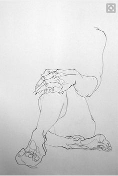 a black and white drawing of a person's legs with their hands on the ground