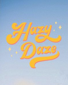 an image of the words harry daze in orange and yellow on a blue background