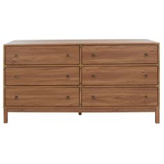 the chest of drawers is made from wood and has four drawers with brass handles on each side