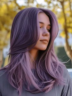 Mauve Purple Hair, Lavender And Dark Brown Hair, Colored Balayage Hair, Faded Purple Hair On Brown, Purple In Hair Subtle, Ashy Purple Hair, Lavender Toned Hair, Muted Lavender Hair, Purple Long Hair