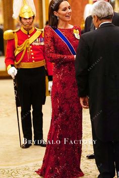 Kate Middleton Red Mermaid Dress 2022 Diplomatic Reception Red Long Sleeve Evening Dress With Sweep Train, Red Long Sleeve Gown With Sweep Train, Kate Middleton Blue Dress, Red Mermaid Dress, State Banquet, State Dinner, Elegant Evening Dresses, Kate Middleton Dress, Red Mermaid