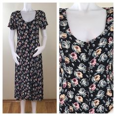 90s Starina Black Rose Floral Short Sleeve Rayon Maxi Day Dress, Size Medium by retrorocketgirl on Etsy Peach Flowers, Pink Peach, Floral Short, Day Dress, Doc Martens