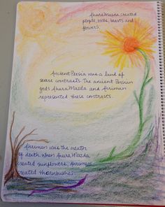 a spiral notebook with an image of a sunflower and poem written on the page