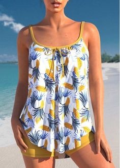 Color:Yellow;Size:S;Bra Style:Padded;Pad Style:Removable;Package Contents:1 X Top , 1 X Shorts;Support:Wire Free;Strap Style:Unadjustable;Composition:82% Polyester, 18% Spandex;Washing Instructions:Hand Wash;Color Scheme:Yellow;Style:Vacation;Season:Summer;Bottom Type:Shorts;Pattern Type:Leaf;Occasion:Beach;Decoration:Bowknot; Swimsuits Modest Bikinis, Yellow Tankini, Plus Size Modest, Modest Tankini, Yellow Leaf, Waistcoat Dress, Tankini Set, Swimwear Cover Ups, Yellow Fashion