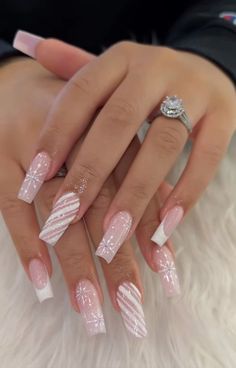 Cute Acrylic Nail Designs, Long Square Acrylic Nails, New Year's Nails, Xmas Nails, Square Acrylic Nails, Cute Acrylic Nails, Acrylic Nail Designs