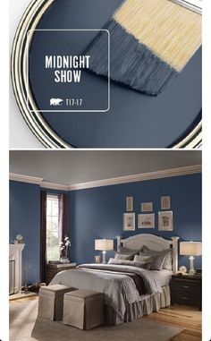 the blue paint is being used in this bedroom and it's been painted to match the