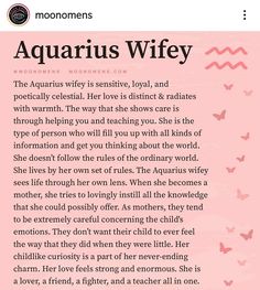 the page for aquarius's wife, written in pink with butterflies on it