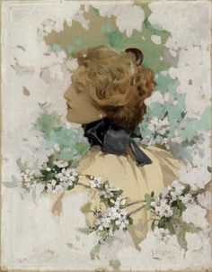 a painting of a woman with flowers in her hair